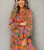 Multicolour Floral Print Long Sleeve Smocked Ruffled Mini Dress Markonline