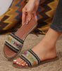 Chestnut Bohemian Pattern Crochet Faux Leather Beach Slippers Dear-Lover Dropshipping