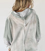 Green Floral Patched Waffle Textured Colorblock V Neck Casual Hooded Top Markonline