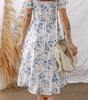 Sky Blue Smocked Bodice Short Puff Sleeve Tiered Floral Midi Dress Markonline