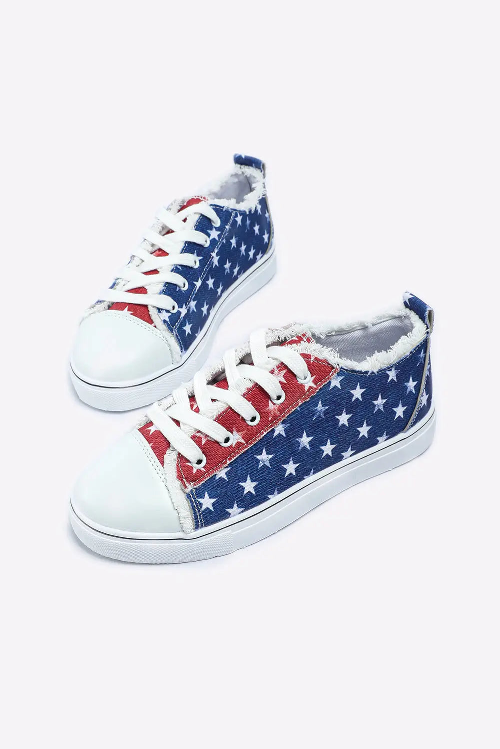 Multicolor American Flag Stars Printed Frayed Detail Lace-up Shoes Dear-Lover Dropshipping