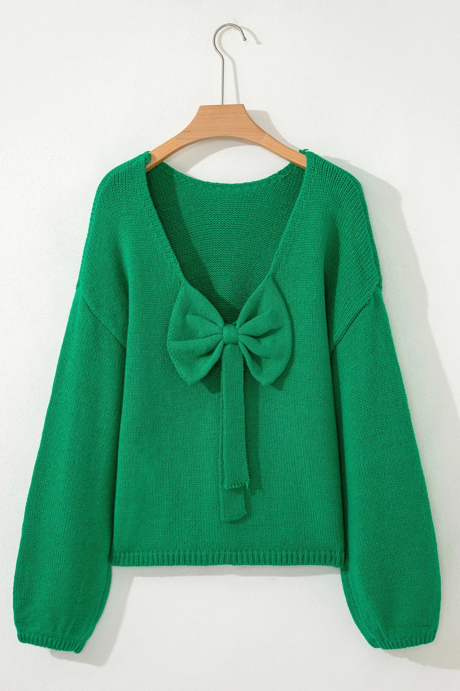 Bright Green Bow Backless Bubble Sleeve Sweater Dear-Lover Dropshipping