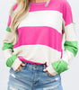 Rose Red Colorblock Striped Drop Shoulder Long Sleeve Top Dear-Lover Dropshipping