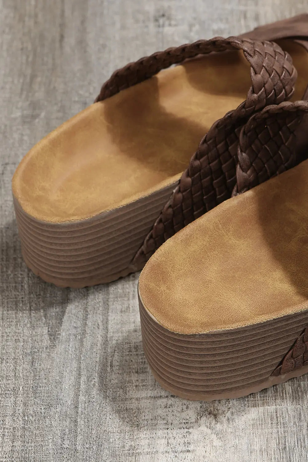 Brown Braided Detail Criss Cross Platform Slippers Dear-Lover Dropshipping