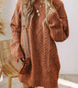 Coffee Cable Knit Drop Shoulder Loose Fit Sweater Dress Dear-Lover Dropshipping