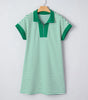 Green Stripe Quarter Zip Polo Collar T Shirt Dress with Pockets Markonline