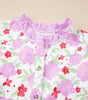 Pink Floral Print Striped Trim Frilled Neck 3/4 Sleeve Flared Mini Dress Markonline