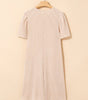 Parchment Corded Knit Crew Neck Puff Sleeve Shift Mini Dress Markonline