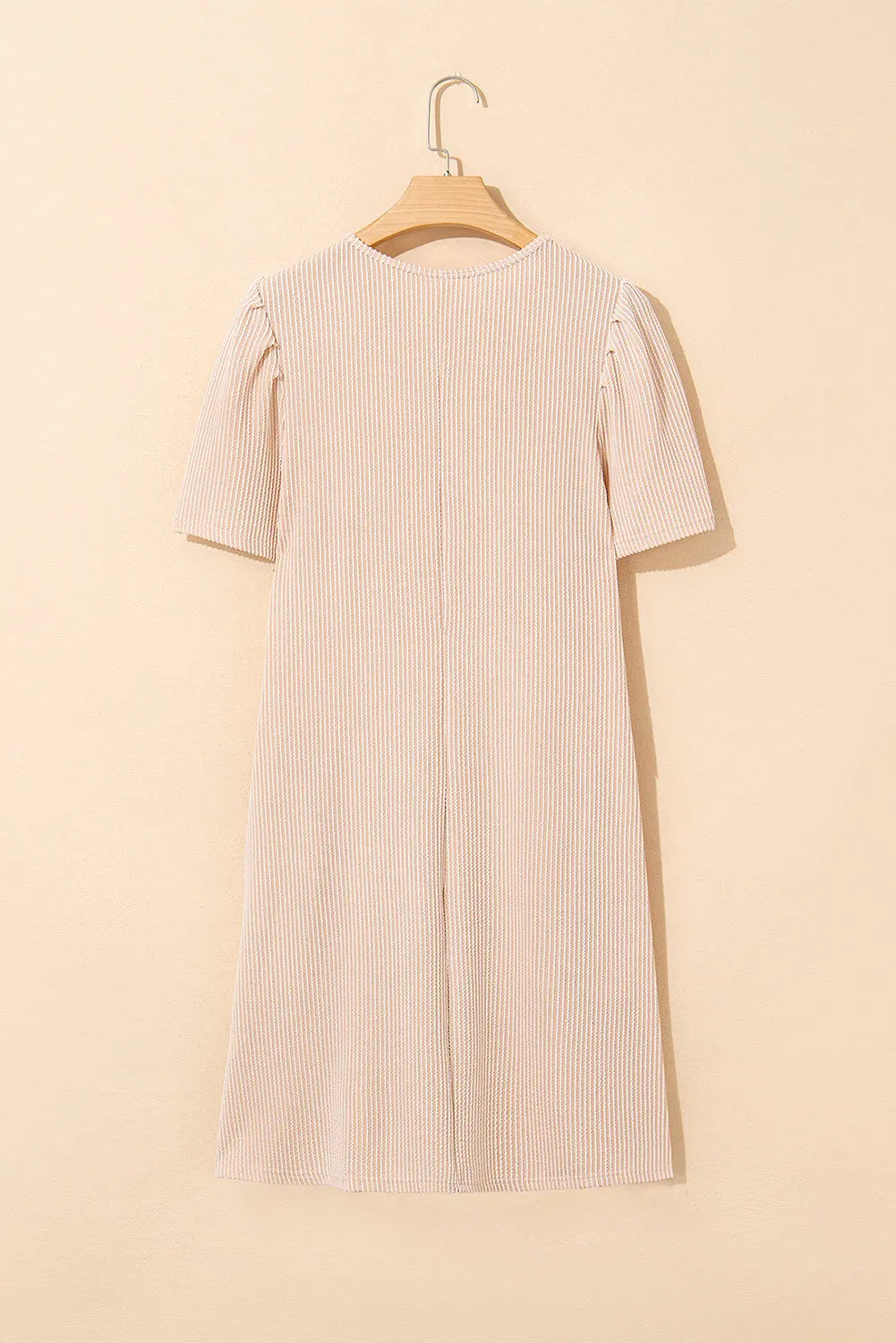 Parchment Corded Knit Crew Neck Puff Sleeve Shift Mini Dress Markonline