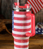 Red Rhinestone American Flag Print Handled 40oz Thermos Tumbler Dear-Lover Dropshipping