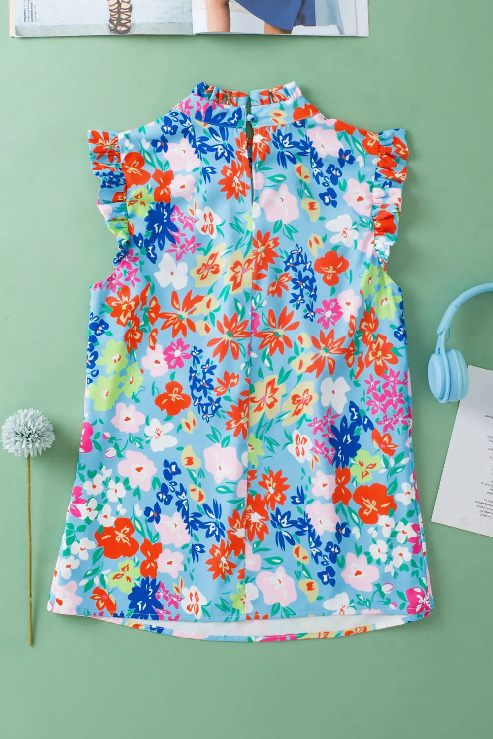 Sky Blue Frilled Collar Floral Vest Dear-Lover Dropshipping