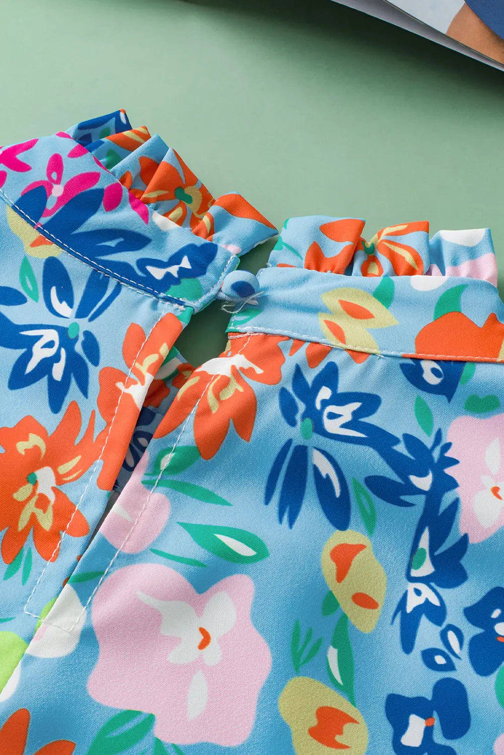 Sky Blue Frilled Collar Floral Vest Markonline