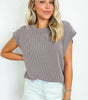 Gray Twisted Rib Wide Sleeve Crew Neck T Shirt Markonline