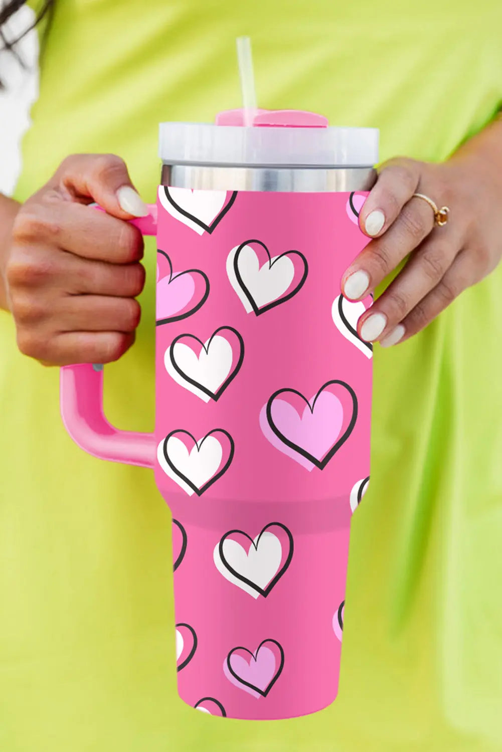 Rose Red Valentines Heart Printed Thermos Cup with Handle 40oz Dear-Lover Dropshipping