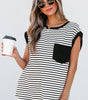 Black Stripe Chest Pocket Patch Round Neck Tank Top Dear-Lover Dropshipping