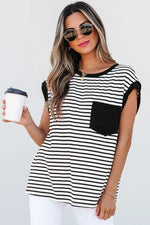 Black Stripe Chest Pocket Patch Round Neck Tank Top Dear-Lover Dropshipping