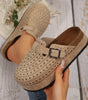 Parchment Rivet Buckle Closed Toe Platform Slippers Markonline