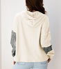 White Waffle Printed Patchwork Drawstring Hooded Long Sleeve Top Markonline