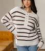 Brown Stripe Ribbed Henley Drop Shoulder Slouchy Sweater Dear-Lover Dropshipping