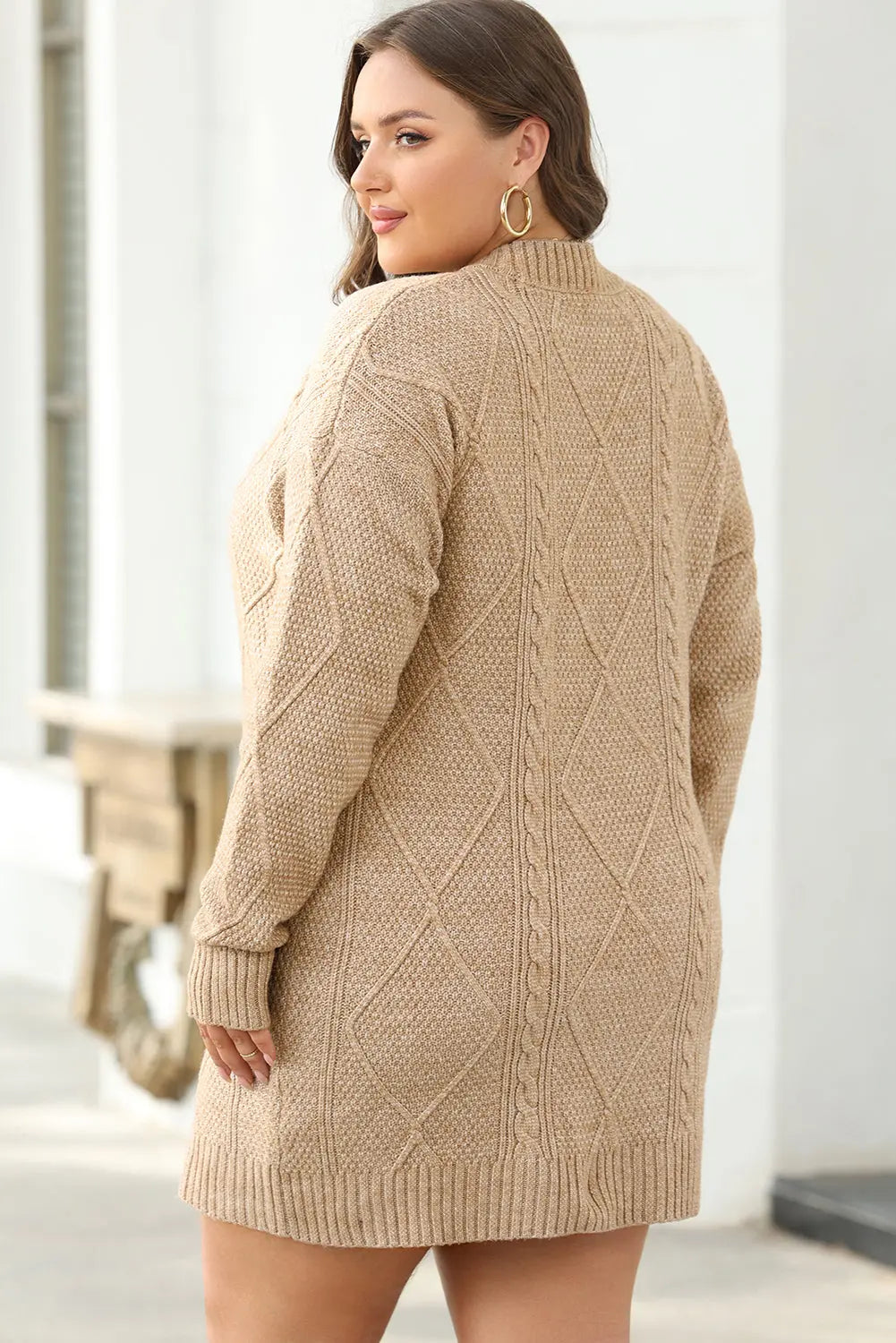 Parchment Cable Knit Drop Shoulder Loose Fit Sweater Dress Dear-Lover Dropshipping