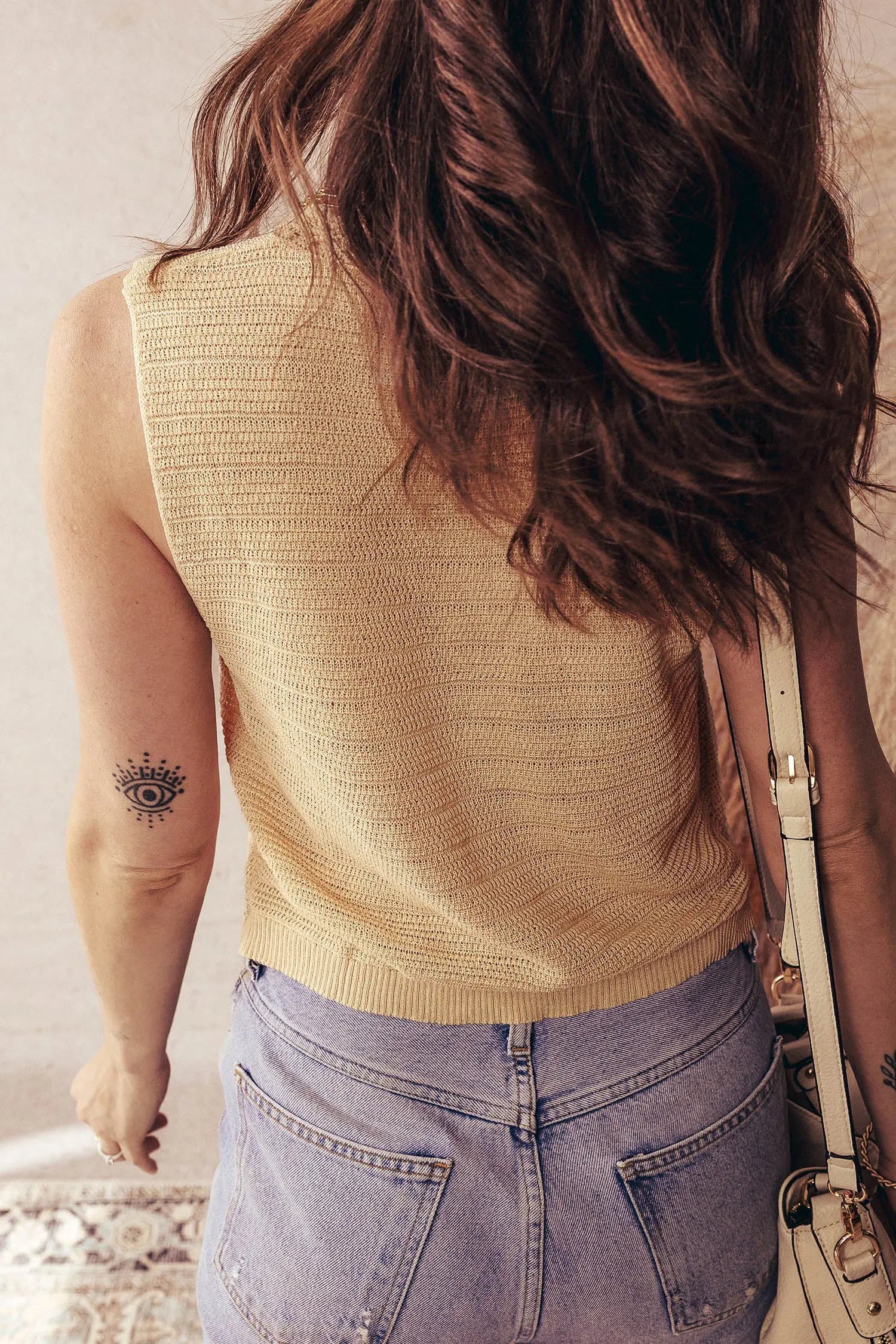 Pale Khaki Hollow out Trim Buttoned Front Boho Sweater Vest