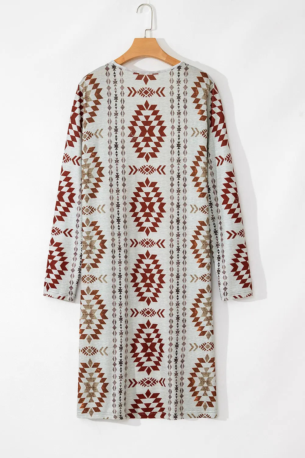Brown Western Aztec Printed Open Front Long Cardigan Dear-Lover Dropshipping