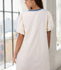 Beige Stripe Seersucker Contrast Round Neck Puff Sleeve T Shirt Dress Markonline