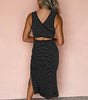 Black Stripe Criss Cross Side Slits Slim Fit Sleeveless Midi Dress Markonline