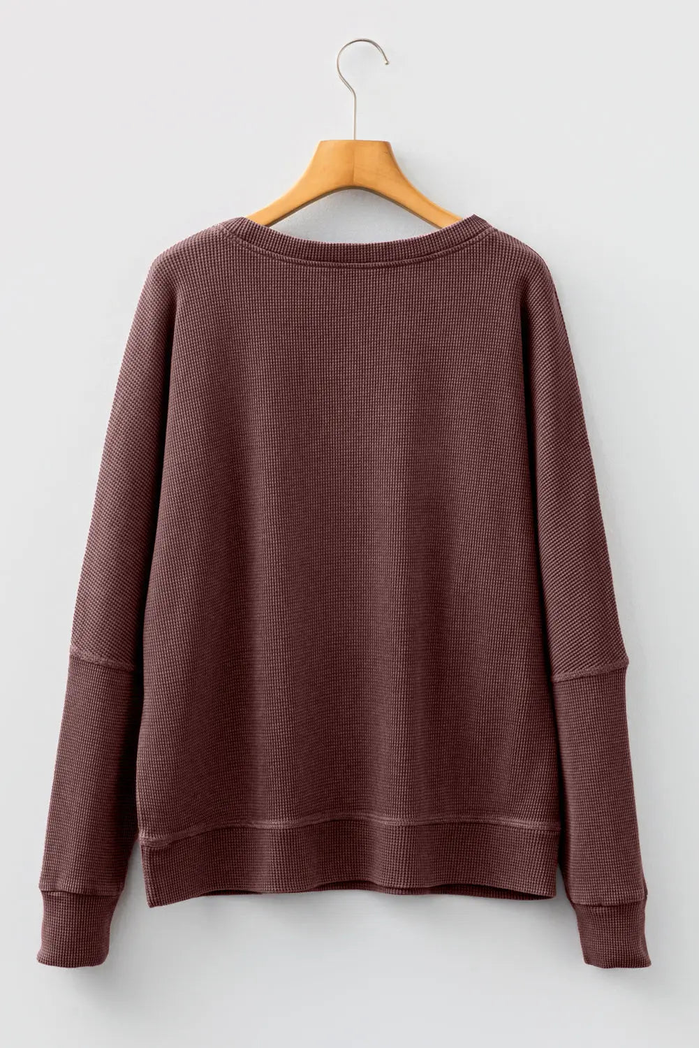 Dark Brown Waffle Knit Patchwork Long Sleeve Loose Top Dear-Lover Dropshipping