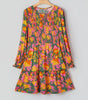 Multicolour Floral Print Long Sleeve Smocked Ruffled Mini Dress Markonline
