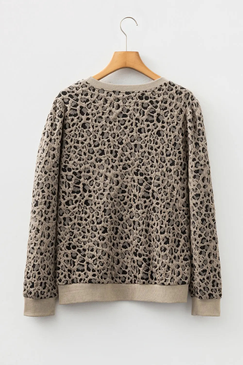 Khaki Ribbed Trim Leopard Print Long Sleeve Top Dear-Lover Dropshipping