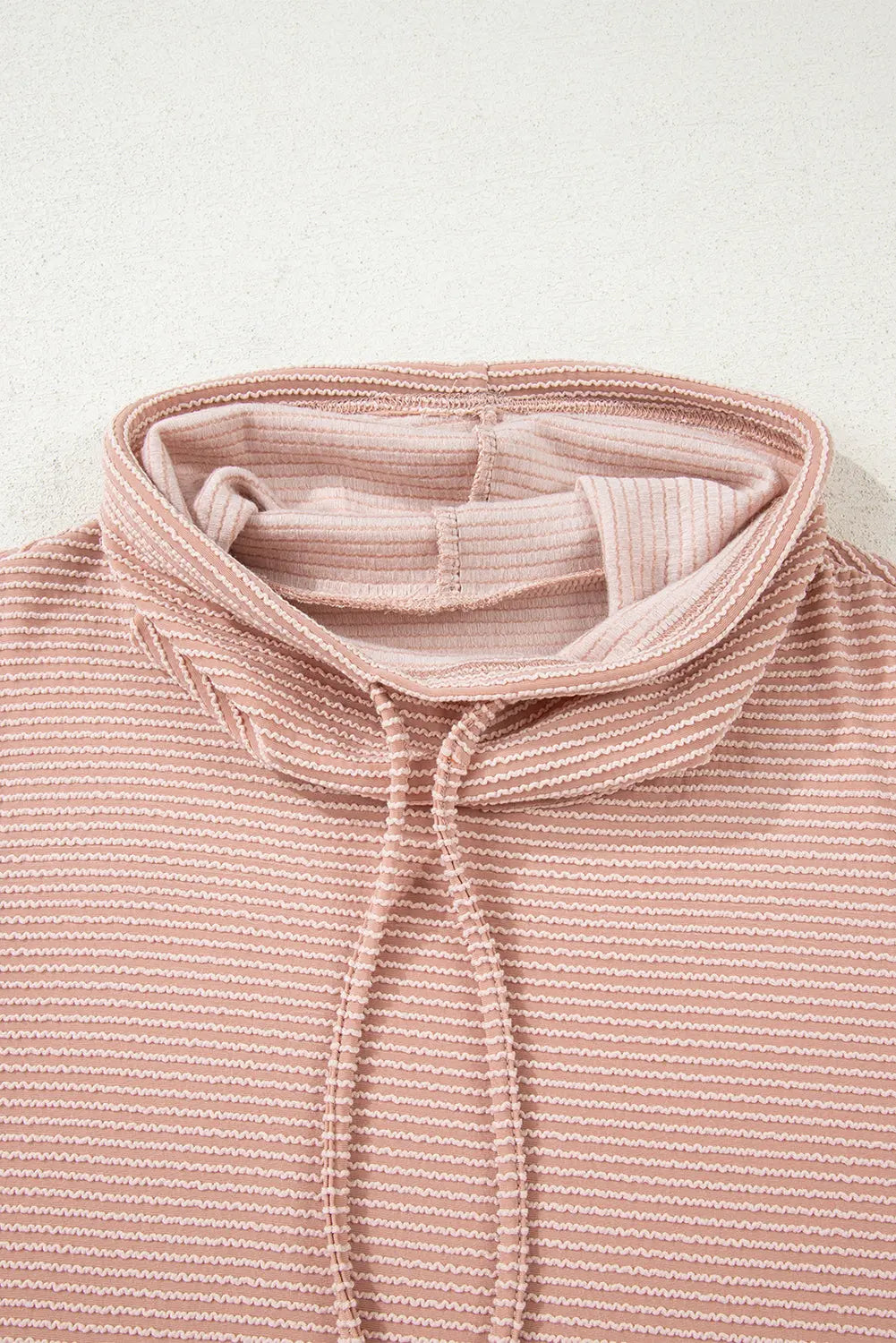 Pale Chestnut Horizontal Twist Ribbed Drawstring Cowl Neck Knit Top Markonline