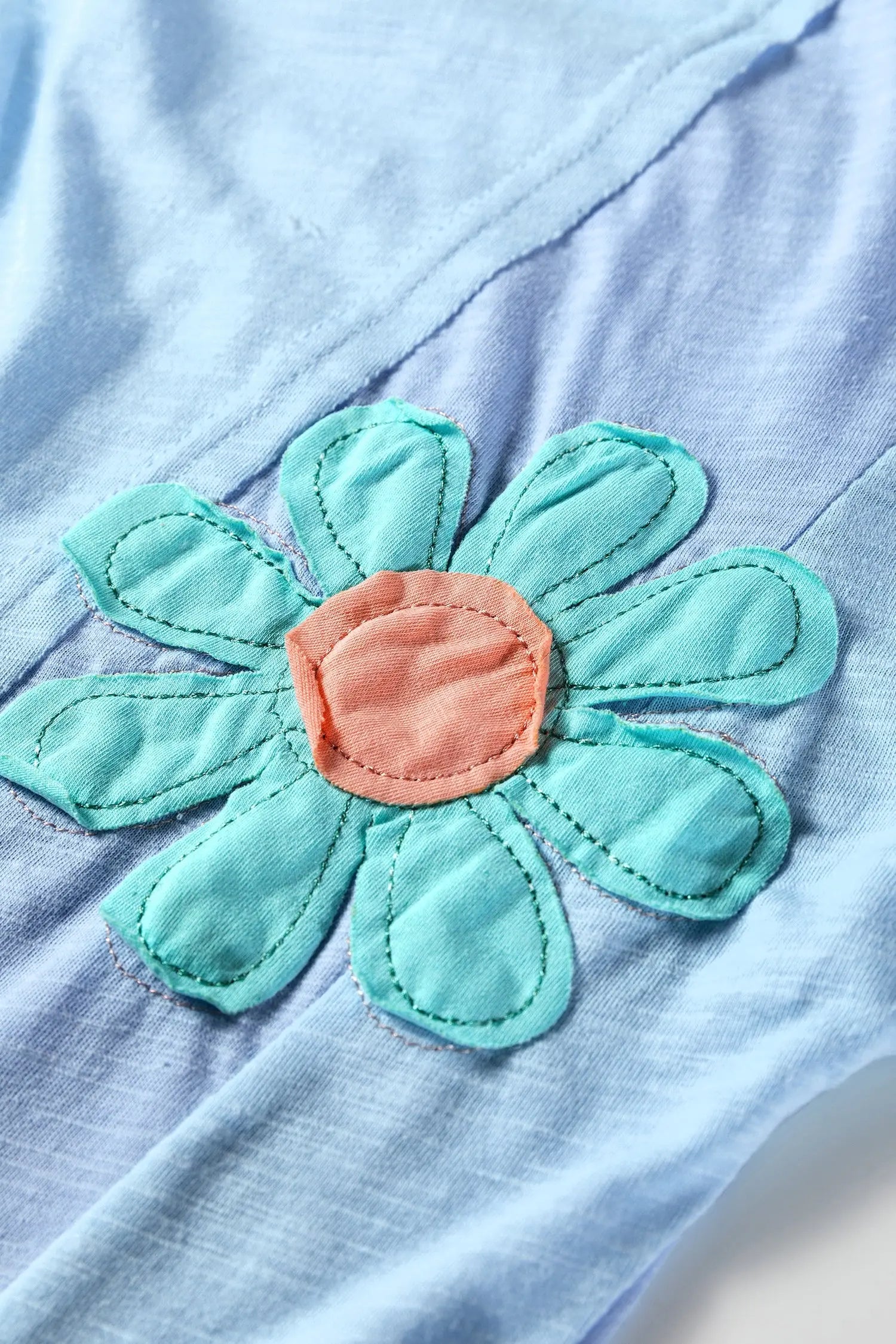 Light Blue Flower Patched Exposed Seam Bracelet Sleeve Oversized T Shirt Dear-Lover Dropshipping
