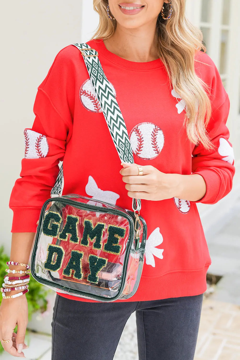 Blackish Green GAME DAY Chenille Embroidered Clear PVC Shoulder Bag Dear-Lover Dropshipping