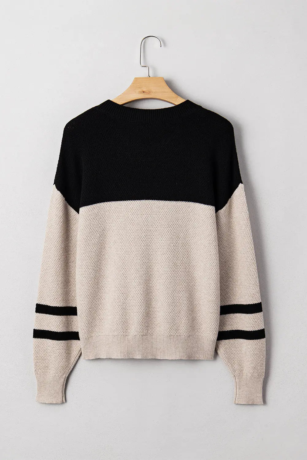 Parchment Color Block Knit Striped Sleeve Detail Casual Sweater Dear-Lover Dropshipping