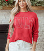 Racing Red Twisted Rib Outlined Merry Letter Graphic Loose Long Sleeve Top Dear-Lover Dropshipping