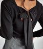 Black Metallic Bowknot Open Back V Neck Top Dear-Lover Dropshipping