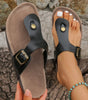 Black Vintage Buckle PU Leather Thong Slippers Markonline