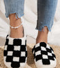 Black Checkered Print Fuzzy Slip On Winter Slippers Dear-Lover Dropshipping