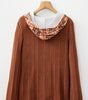 Chestnut Plaid Patchwork Ribbed Knit Drawstring Hooded Top Markonline