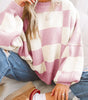 Pink Checkered Bishop Sleeve Sweater Dear-Lover Dropshipping