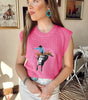 Bright Pink Western Cowboy Embroidery Round Neck Sleeveless Sweater Dear-Lover Dropshipping