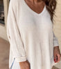 White Waffle Knit Side Slits Loose Fit V Neck Top Dear-Lover Dropshipping