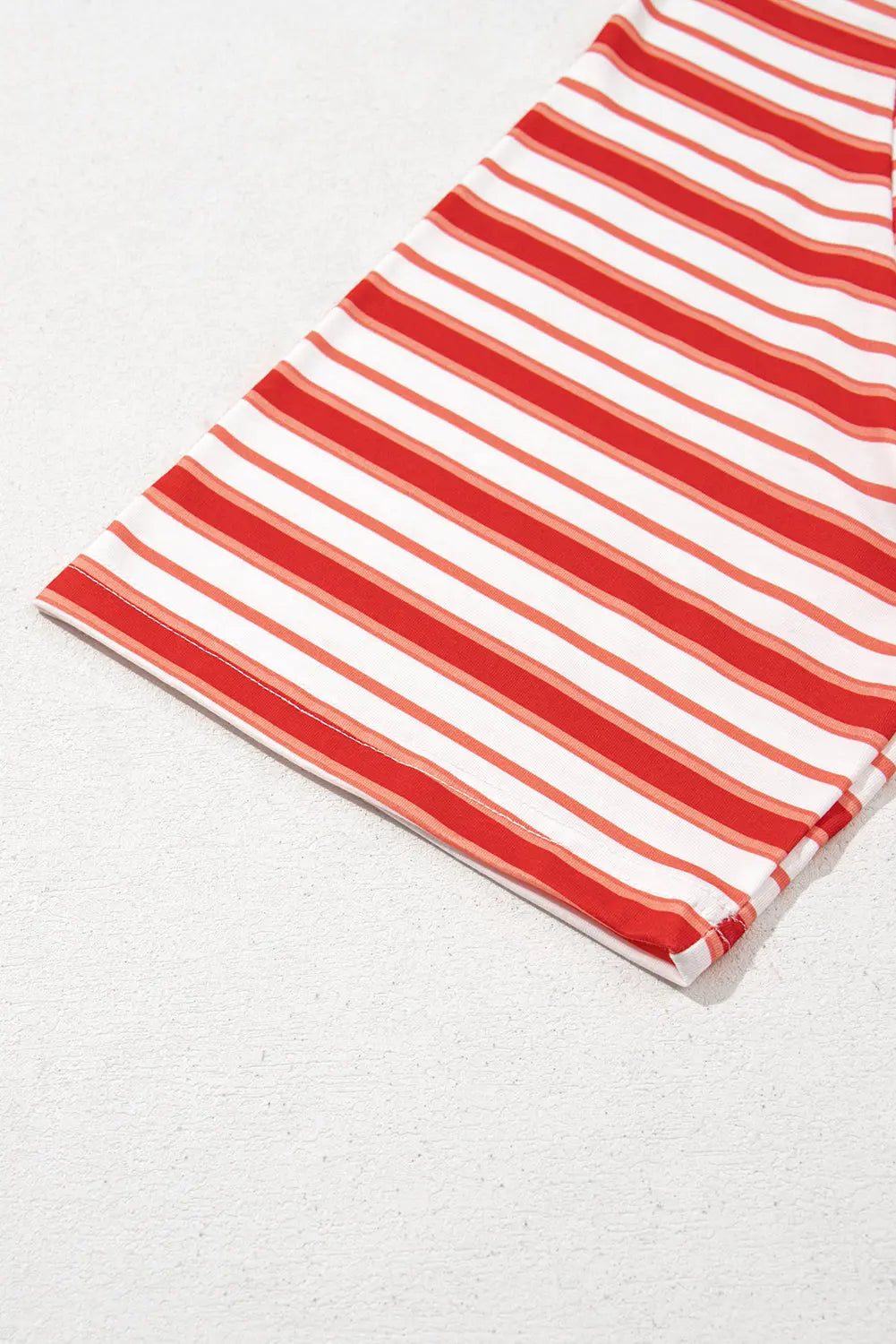 Tomato Red Stripe Print Contrast Collar Raglan Sleeve T Shirt Markonline