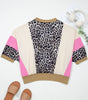 Brown Leopard Print Color Block Patchwork 3/4 Sleeve Loose Top Dear-Lover Dropshipping