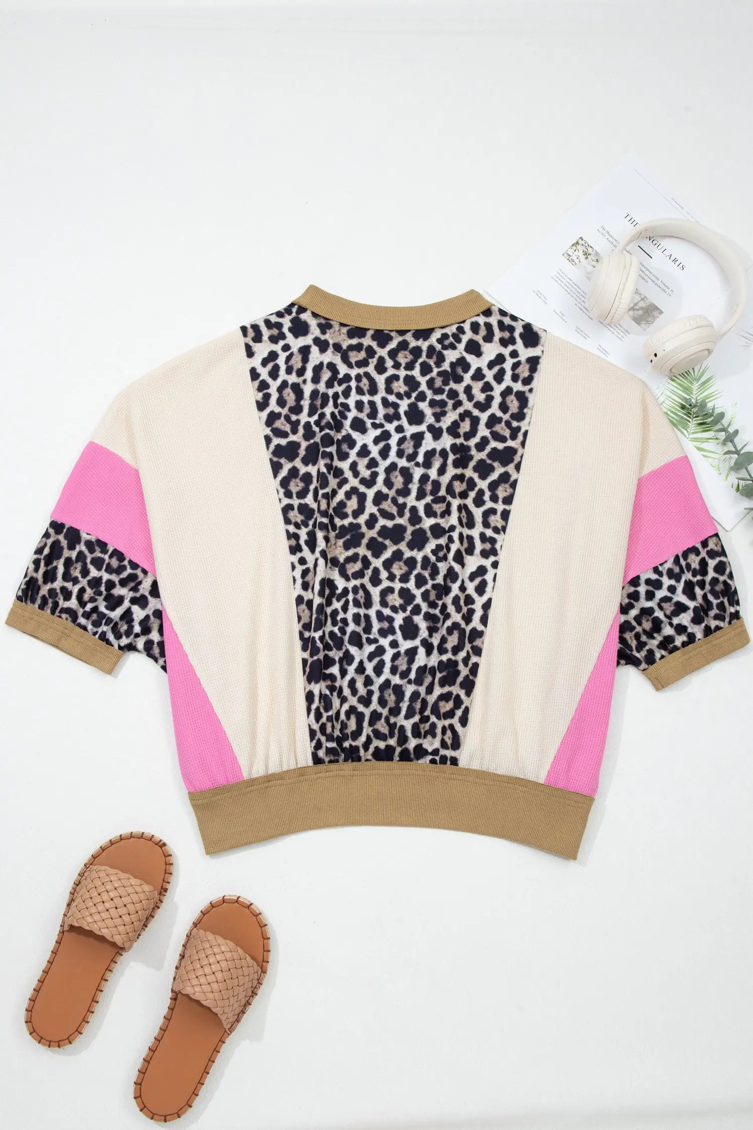 Brown Leopard Print Color Block Patchwork 3/4 Sleeve Loose Top Dear-Lover Dropshipping