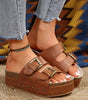 Chestnut Dual Buckle Studded Platform Sandal Slippers Dear-Lover Dropshipping