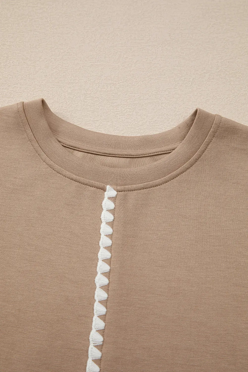 Straw Yellow Ric Rac Color Contrast Ribbed Edge Crewneck T Shirt Markonline