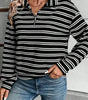 Black Stripe Textured Quarter Zip Collar Long Sleeve Top Dear-Lover Dropshipping