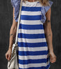 Sky Blue Stripe Contrast Ruffled Sleeve T-shirt Dress Markonline